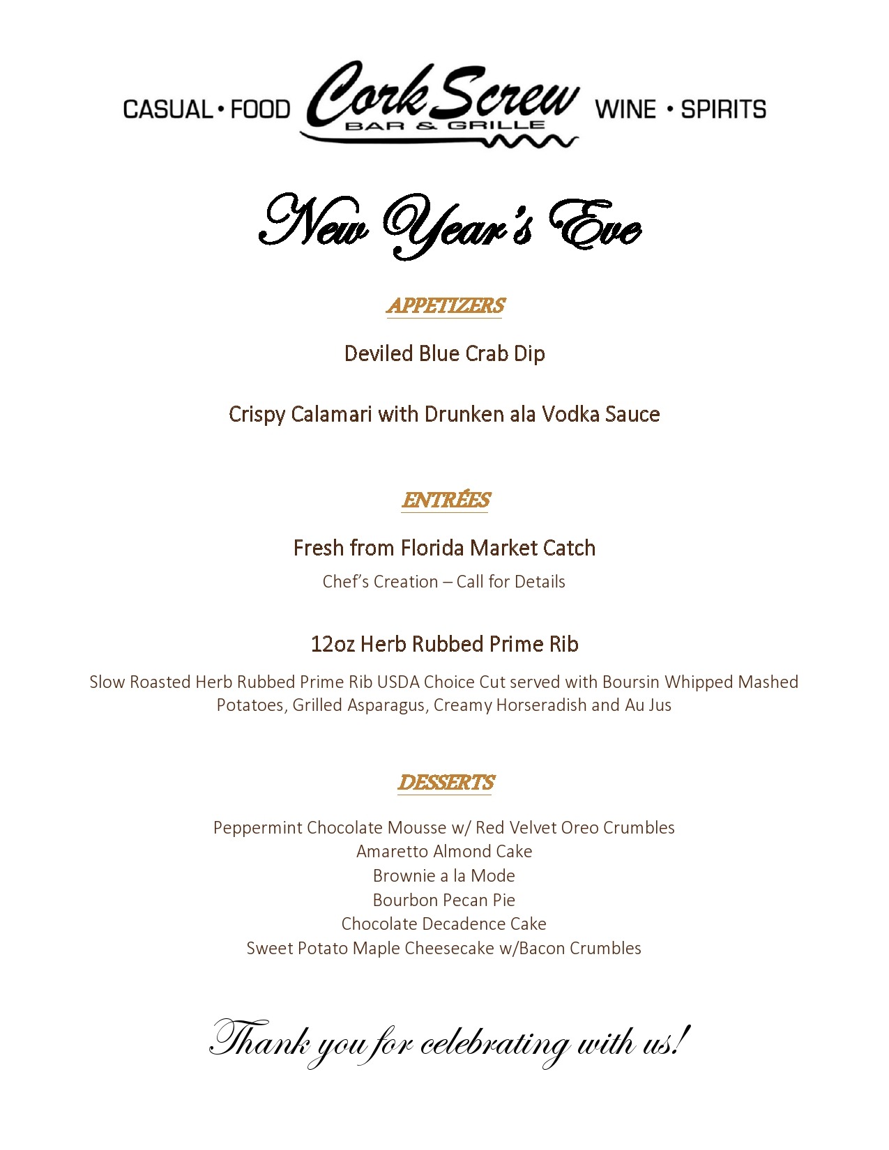 New Years Eve at CorkScrew! The CorkScrew Bar and Grille in New